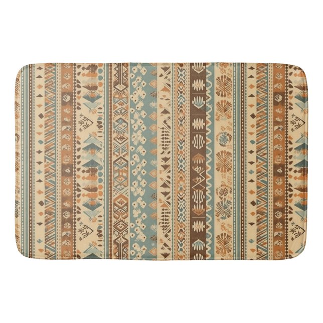 Tapete De Banheiro Modern Boho Camel Brown Turquoise (Frente)