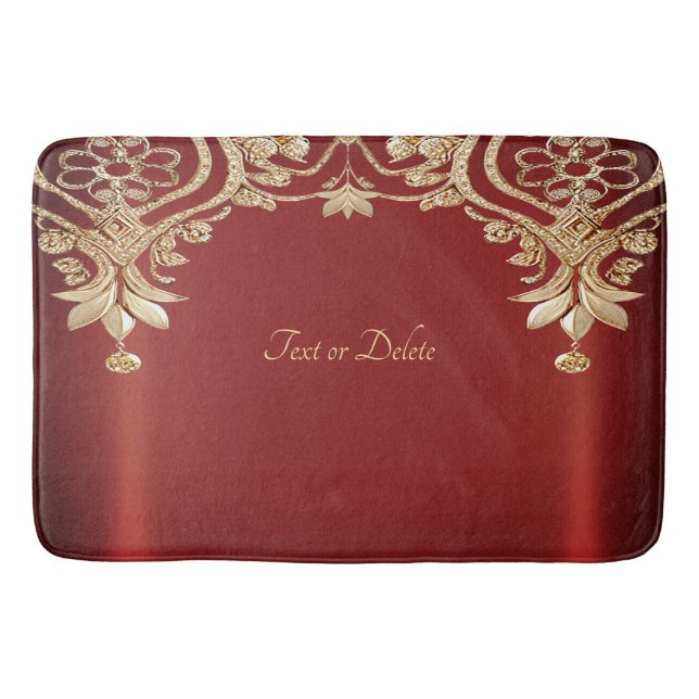 Tapete De Banheiro Modern Gold Red Floral Bath Mat (Frente)
