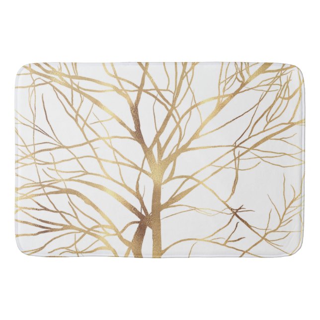 Tapete De Banheiro Modern Gold Tree Silhouette Minimal White Design (Frente)