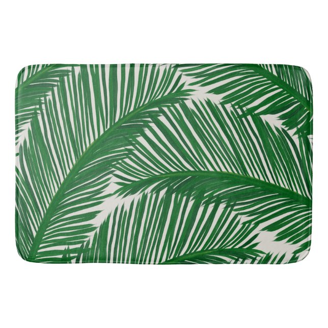 Tapete De Banheiro Modern Green Palm Leaf Tropical Pattern (Frente)