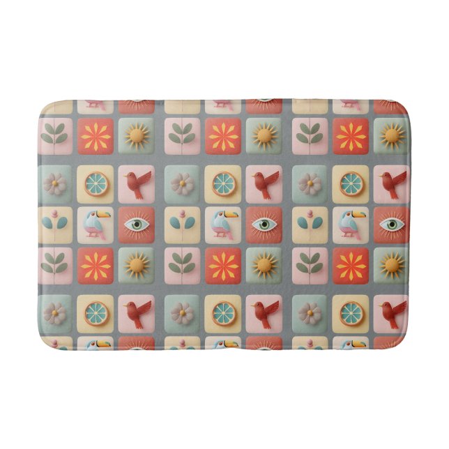 Tapete De Banheiro Modern Pastel Nature Icons (Frente)