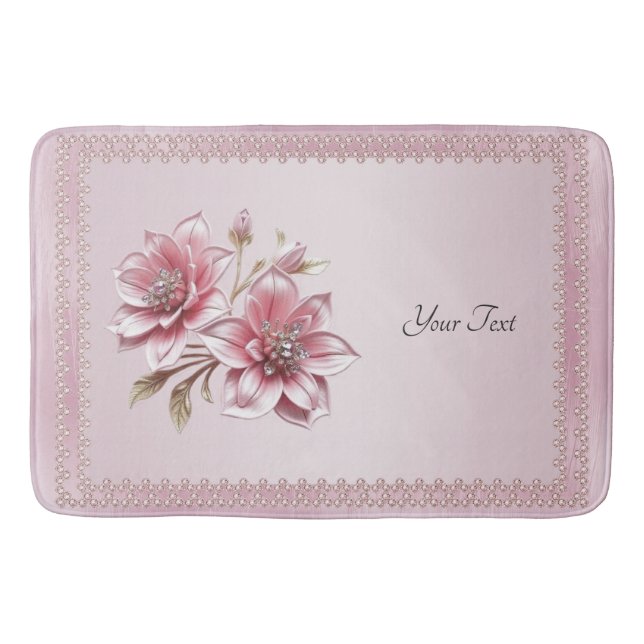 Tapete De Banheiro Modern Pink Flowers Bath Mat (Frente)