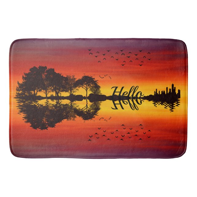 Tapete De Banheiro Moderno Laranja Sunset Guitarista Nome Watercolor (Frente)