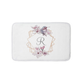 Tapete De Banheiro Moldura Dourada de Magnólias Brancas Rosa Monogram