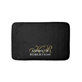 Tapete De Banheiro Monogram Black Gold White Minimalist Men Elegant