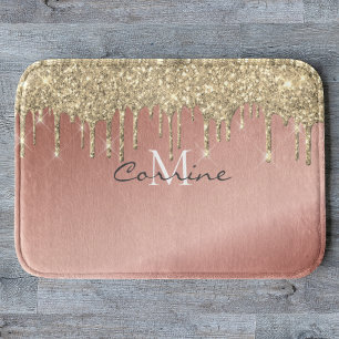 Tapete De Banheiro Monograma 14K Metálico + Rosa Dourado Lixo