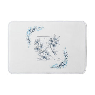Tapete De Banheiro Monograma Azul, Calm Floral