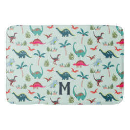 Tapete De Banheiro Monograma azul do dinossauro com crianças impressã