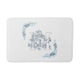 Tapete De Banheiro Monograma Azul Floral