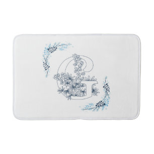 Tapete De Banheiro Monograma Azul Floral Calm