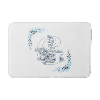 Tapete De Banheiro Monograma Azul Floral Calm