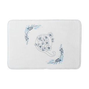 Tapete De Banheiro Monograma Azul, Forma Floral