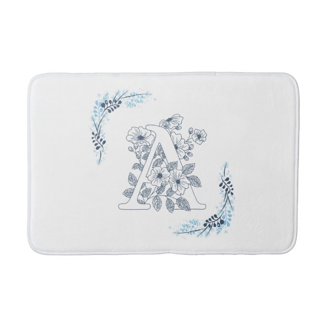 Tapete De Banheiro Monograma Azul, Forma Floral (Frente)