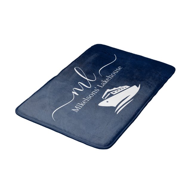 Tapete De Banheiro Monograma azul-marinho náutico (Angulado)