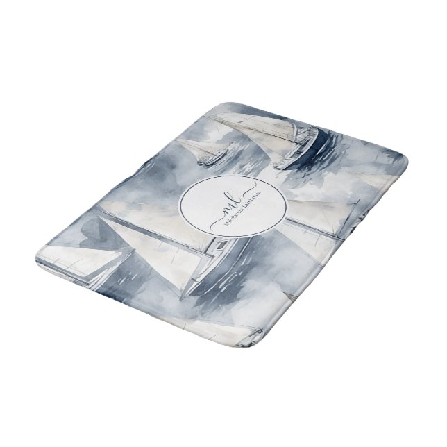 Tapete De Banheiro Monograma azul-marinho náutico (Angulado)