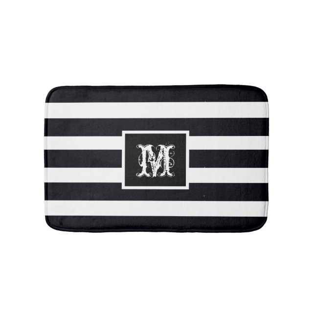 Tapete De Banheiro Monograma Bath Mat Rug Classic Black and White (frente)