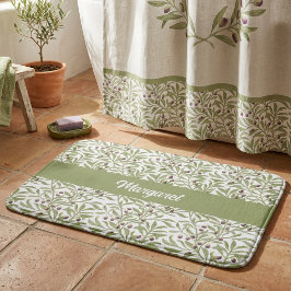 Tapete De Banheiro Monograma Botânico em Aquarela Verde Oliva Sage