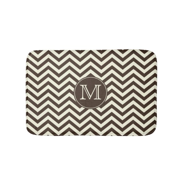 Tapete De Banheiro Monograma Brown e creme Chevron (frente)