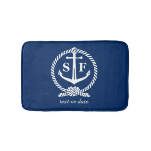 Tapete De Banheiro Monograma clássico Barco de Praia da Âncora Azul N