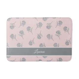 Tapete De Banheiro Monograma com Estampa Floral de Hortênsia Rosa Cor
