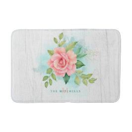 Tapete De Banheiro Monograma Cor de Água Turquesa Ombro Rosa Rosa Ros