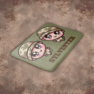 Tapete De Banheiro Monograma da Camuflagem do Exército Kawaii em Verd