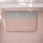 Tapete De Banheiro Monograma da rosa Dourada Laser Linear de Prata Ro<br><div class="desc">Rose Gold - Cor de rosa-pincelado e Esparto-prateado - Nome do Monograma do Script Glitter. Isso faz da formatura perfeita,  aniversário,  casamento,  duche de noiva,  aniversário,  duche de bebê ou festa de solteira para alguém que ama luxo de vidro e estilos quicos.</div>