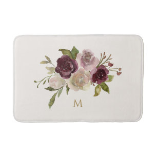 Tapete De Banheiro Monograma de Aquarela Floral Rosa Moderna