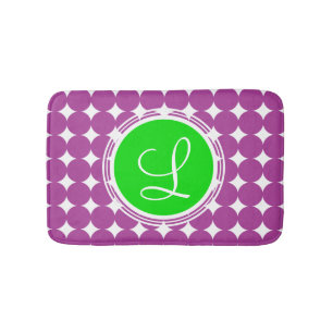 Tapete De Banheiro Monograma de Bolinhas Verde e Roxo