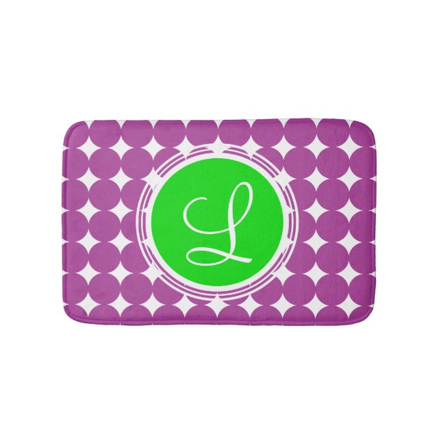 Tapete De Banheiro Monograma de Bolinhas Verde e Roxo (frente)
