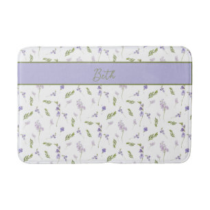 Tapete De Banheiro Monograma de Flor Silvestre Acuarela Azul Púrpura