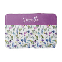 Monograma de Flor Silvestre Aguarela Roxo Azul