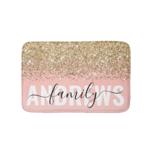 Tapete De Banheiro Monograma de Gradiente Rosa Rosa Confetti Dourado