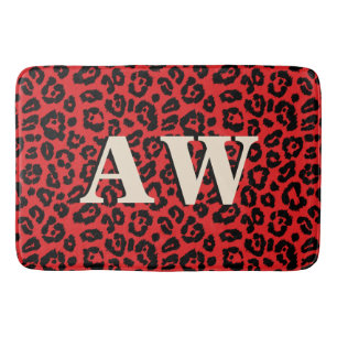 Tapete De Banheiro Monograma de Impressão do Leopardo Vermelho Chic B