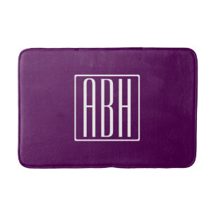 Tapete De Banheiro Monograma de Iniciais Branco Sobre Roxo Profundo