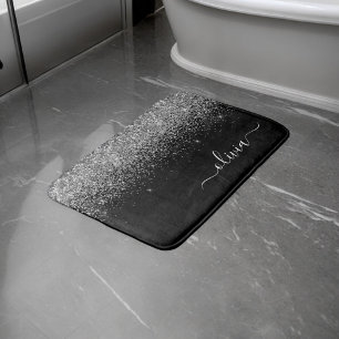 Tapete De Banheiro Monograma de Letra Cursiva com Brilho Prateado e P