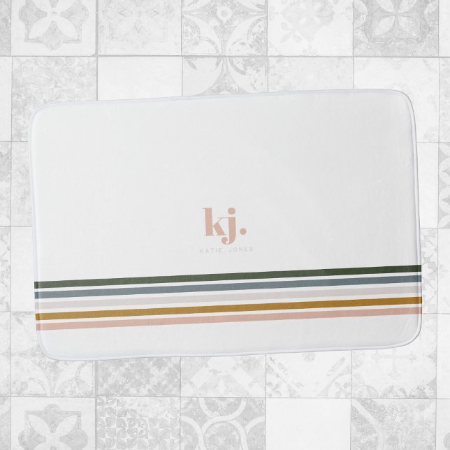 Tapete De Banheiro Monograma de Listras Chic Retro (Criador carregado)