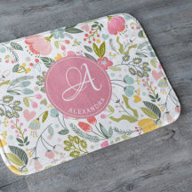 Monograma de Nome com Padrão Floral Rosa Coral em
