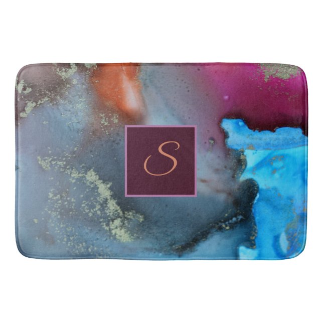 Tapete De Banheiro Monograma de Ondas Vermelhas abstrato Azul Laranja (Frente)