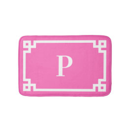 Tapete De Banheiro Monograma de Quadro-Chave Grego Branco e Rosa Quen
