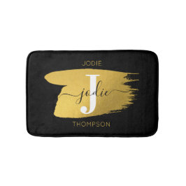 Tapete De Banheiro Monograma de Script Preto e Dourado Moderno Inicia