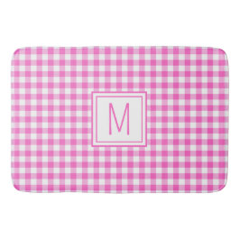 Tapete De Banheiro Monograma de Xadrez Gingham, rosa e branco