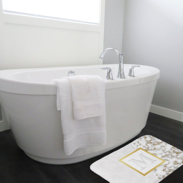 Tapete De Banheiro Monograma do Mármaco de Couro Branco Faux (Criador carregado)