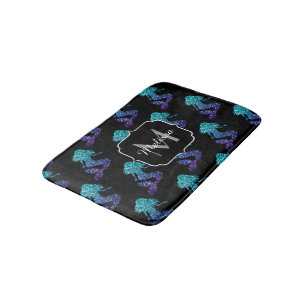 Tapete De Banheiro Monograma do Mermaid aqua blue ombre Sparkles