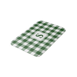 Tapete De Banheiro Monograma do Padrão de Xadrez Gingham Branco Verde