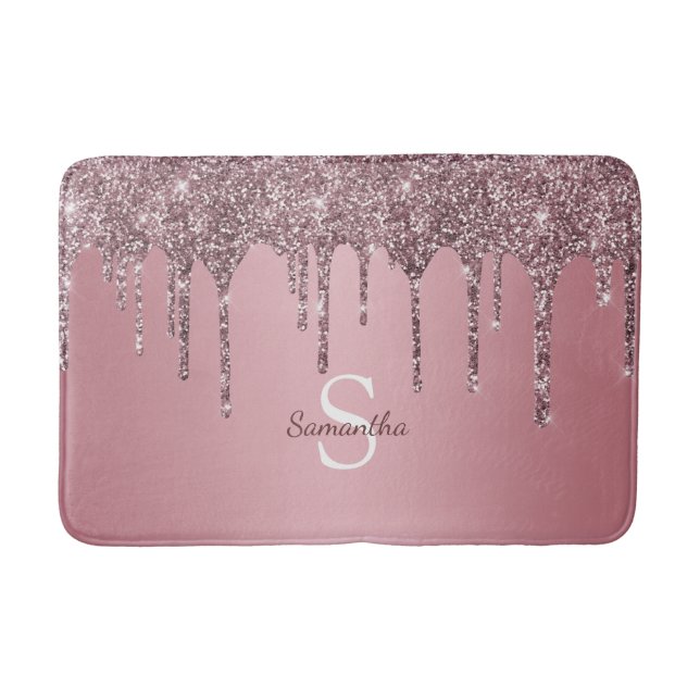 Tapete De Banheiro Monograma do Sparkle Glitter Rosa Brilhante Dourad (Frente)
