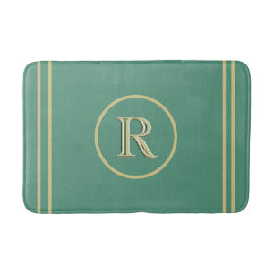 Tapete De Banheiro Monograma Dourado Verde Simples e Sofisticado Eleg