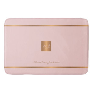 Tapete De Banheiro Monograma elegante, cor-de-rosa e ouro