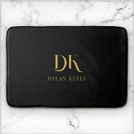 Tapete De Banheiro Monograma Elegante Mínimo, Na moda Dourado Preto