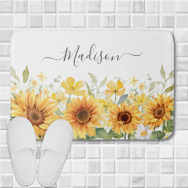Tapete De Banheiro Monograma Flor Amarelo Girassol Floral Botânica